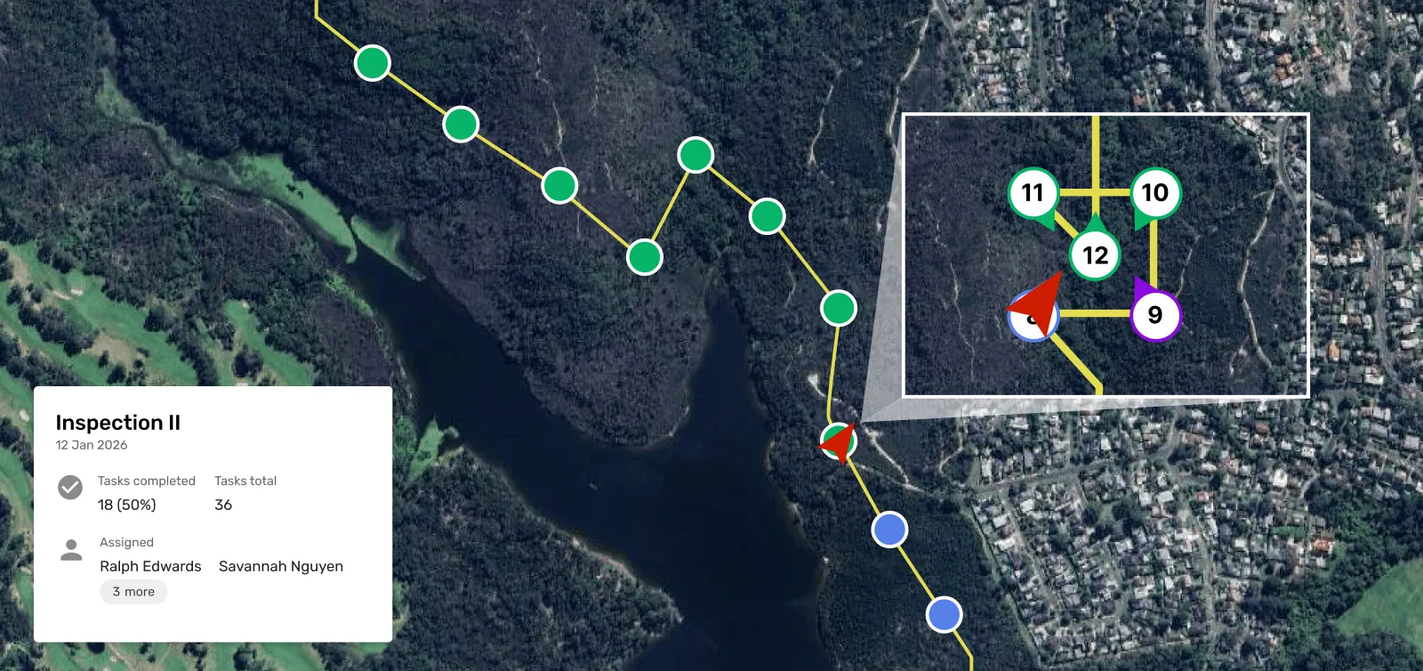 Mission planning with the drone conducting automated power pole inspections.