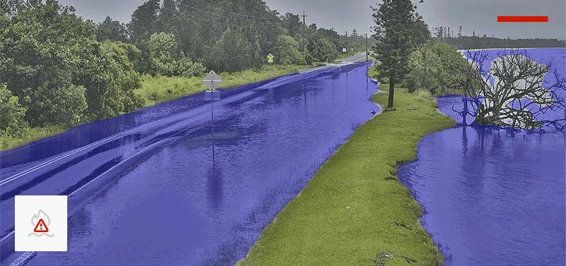 Flood areas being analysed over time, with flood areas highlighted in blue