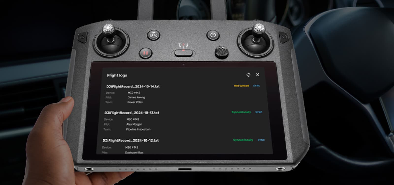 Flight log sync status can be reviewed in low- or no-connectivity environments in the field