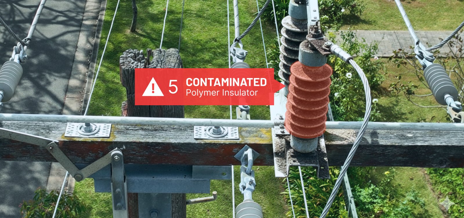 High severity contamination detected on an polymer insulator by the computer vision system.