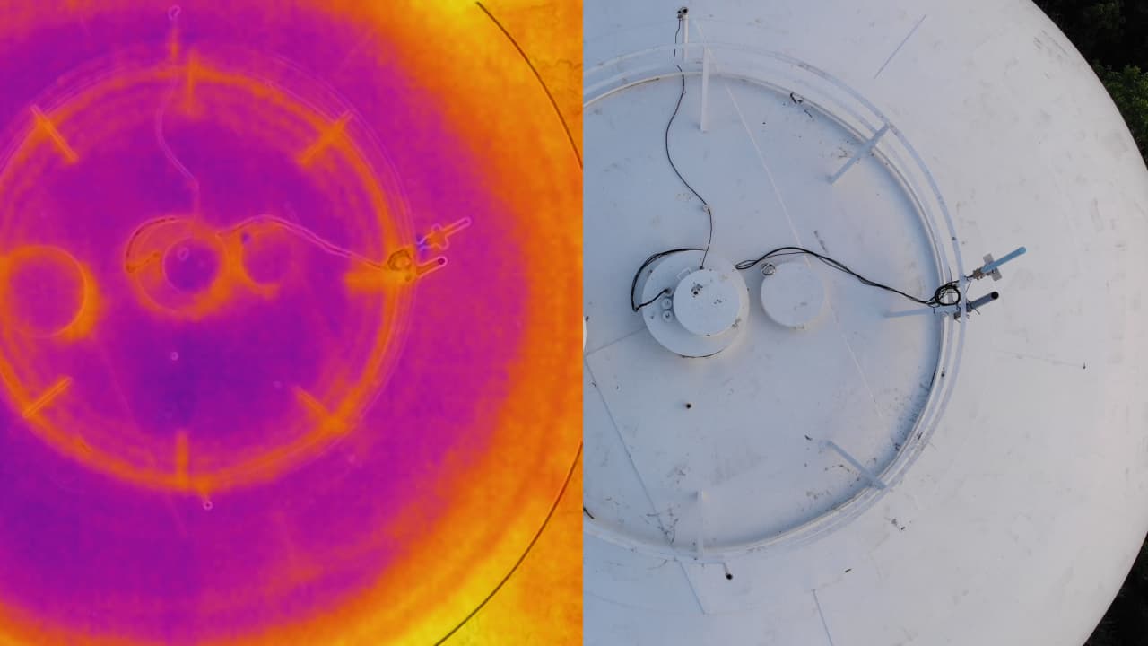 An example of drone-based thermal and RGB capture - useful for temperature and leak monitoring as well as reviewing structural defects.