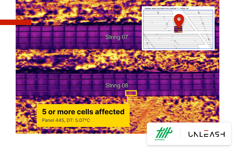 Report detailing thermal anomalies at a solar farm and highlighting failed strings