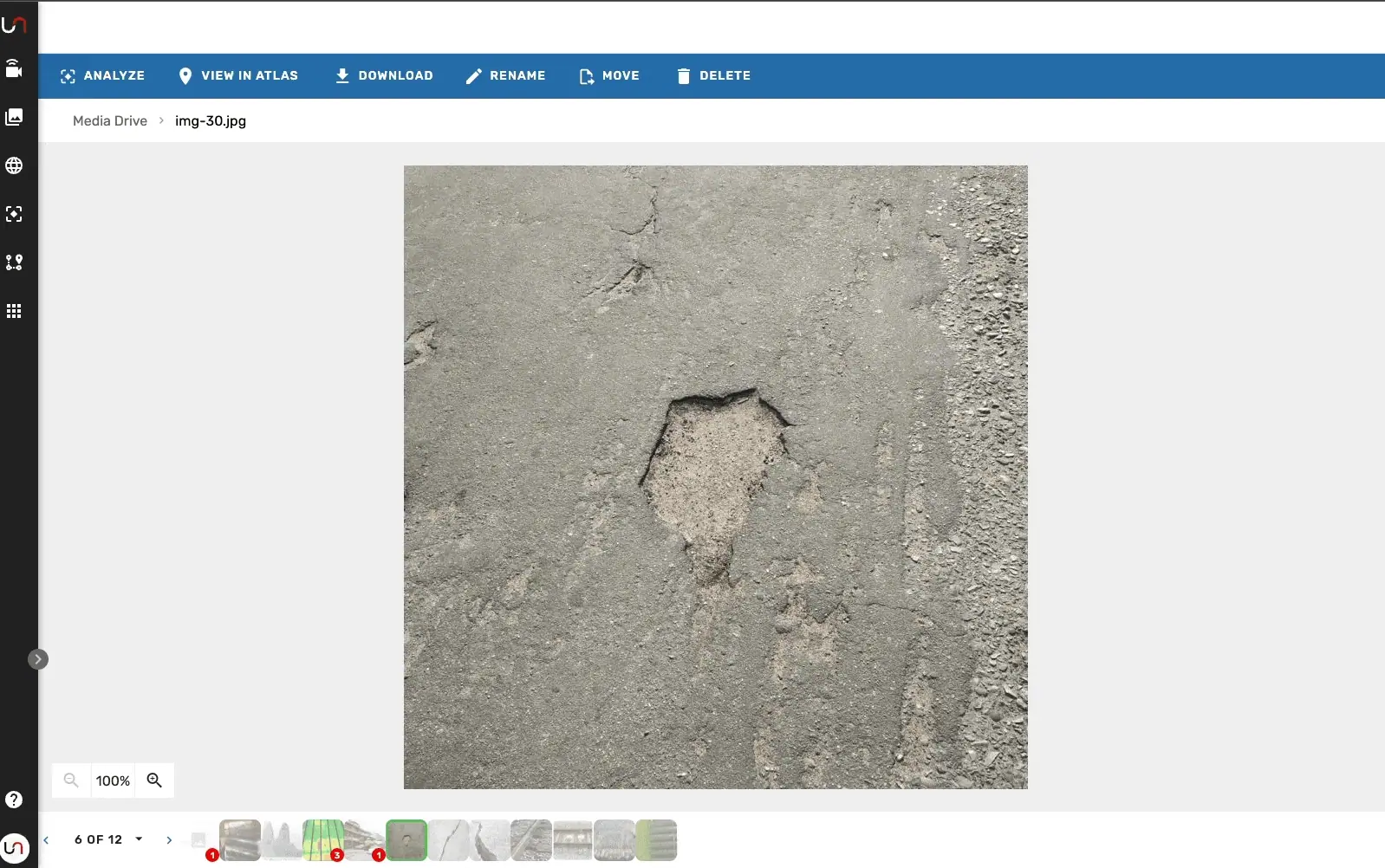 Pothole detected using Smart Annotations tool