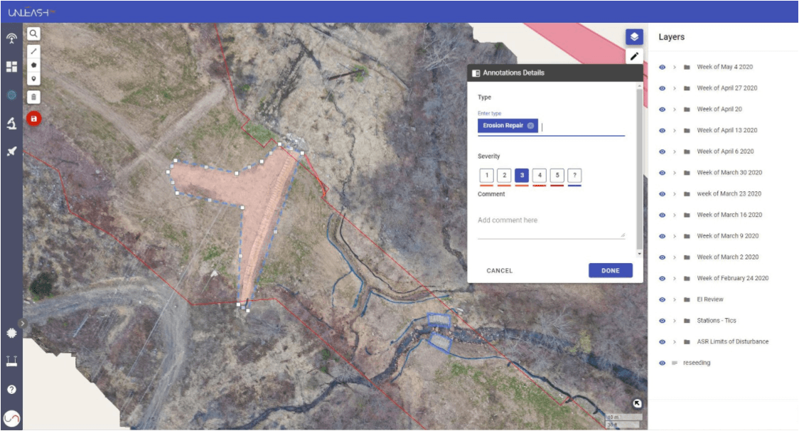 Adding and viewing annotations in a geospatial view within Unleash live's Fusion Atlas