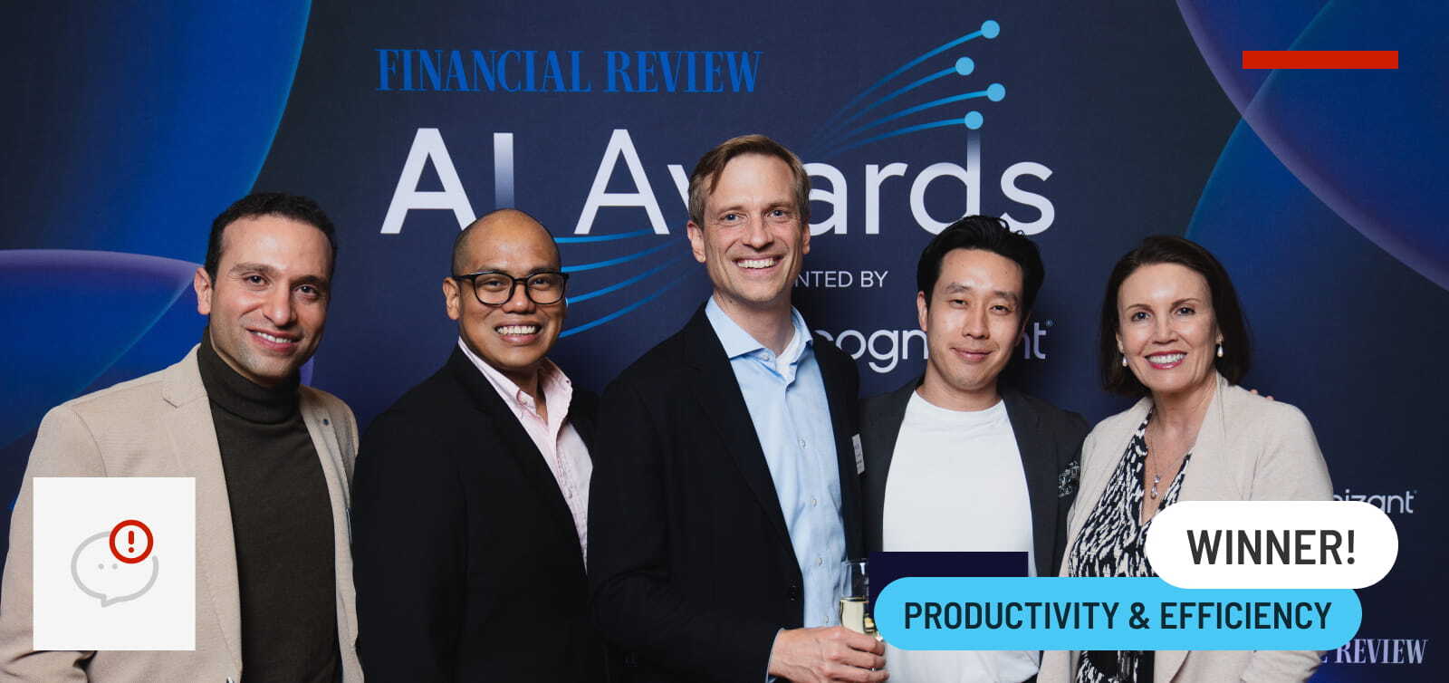 The Unleash Live team at the Australian Financial Review AI Awards, winners of the Productivity & Efficiency category