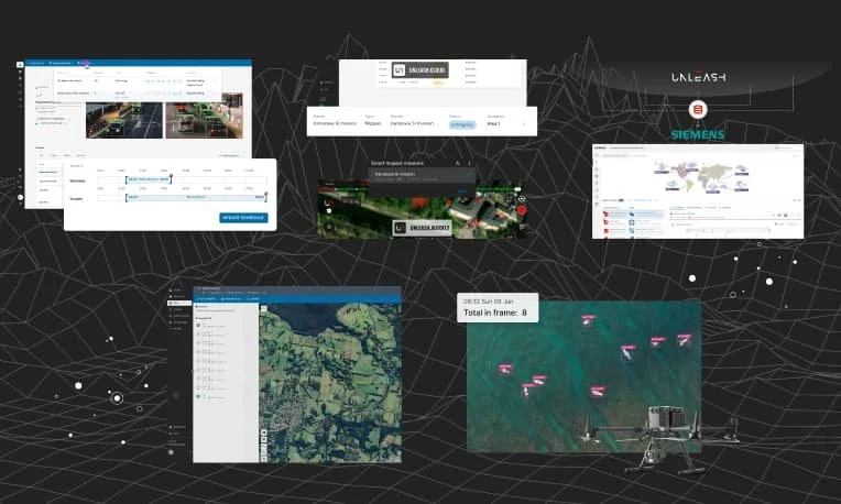 Montage of a stream scheduling UI, Smart Corridor generation tool in Fusion Atlas, updates to Autofly to improve thermal support and add Jobs & Tasks workflow integration